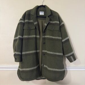 Olive Green Shacket Jacket Striped Coat Women’s XL Cozy Fall Winter Oversized